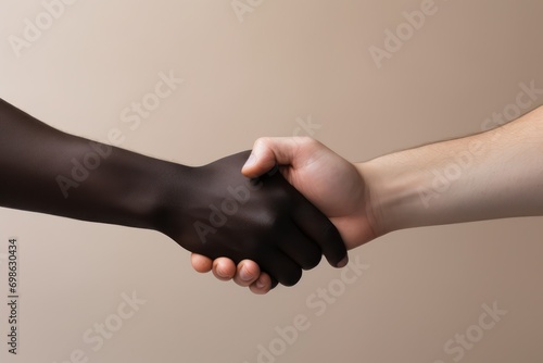 Handshake between a black person and white person, Racial unity to Fight against racism and racial discrimination, Promotion of Equality diversity inclusion affirmative action
