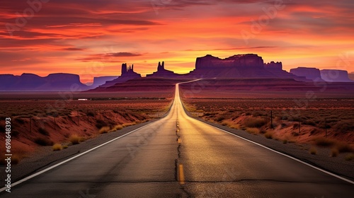 endless views of the road, the Road to Monument Valley National Park with its amazing rock formations