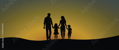 family Silhouette sunset sky vector background