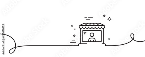 Market seller line icon. Continuous one line with curl. Wholesale store buyer sign. Retail marketplace symbol. Market seller single outline ribbon. Loop curve pattern. Vector
