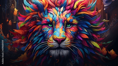  a lion art potrait with multiple colors 