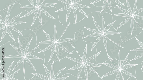 Delicate light green botanical background with white outlines of branches. Botanical banner, poster, cover or card.