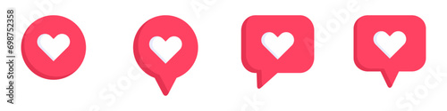 Social network like icons. Vector icons of likes in red on isolated background. Vector EPS 10
