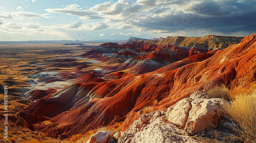 Painted Desert Palette: The Painted Desert showcasing a vibrant palette of red, orange, and purple hues, creating a breathtaking display of natural colors