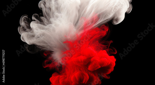 Tło abstrakcja, czerwony i biały dym eksplozja. Generative AI