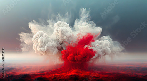Biały i czerwony dym eksplozja. Generative AI