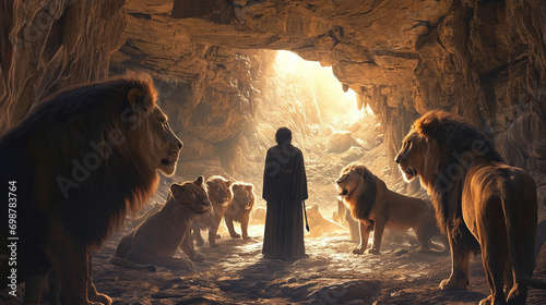 Daniel in the Lion's Den with a Peaceful Aura 