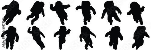 Astronaut silhouettes set, large pack of vector silhouette design, isolated white background