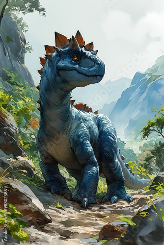 blue dinosaur standing rocky hill trend cute animal look fjord giga scout boy greeting warmly lost valley exploitable mesa box