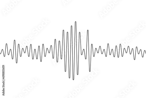 Earthquake one continuous line. Polygraph single line art. Outline wave. Black waves pattern isolated on white background. Oneline seismograph. Sound doodle. Detector lie. Richter scale. Vector illust