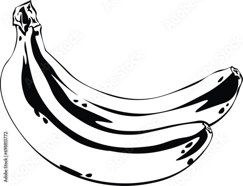Cartoon Black and White Isolated Illustration Vector Of A Bunch of Bananas