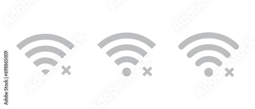 Disconnect wifi icon set. Lost wireless connection symbol vector in flat style. Offline sign