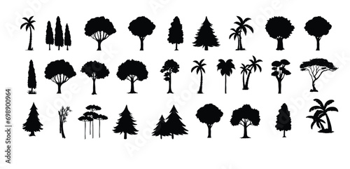 Animals silhouette big set. silhouette tree line drawing set, Side view, set of graphics trees elements outline symbol for architecture and landscape design drawing. Vector illustration 