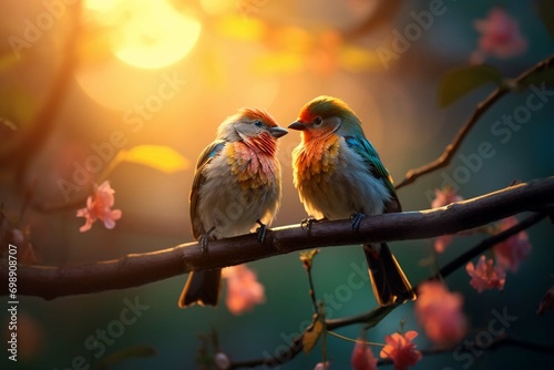 Birds kissing each other cute and color full birds