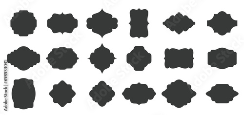 Large set of vector black silhouette frames or cartouches for badges in ornate classical curved and rounded symmetrical designs and shapes