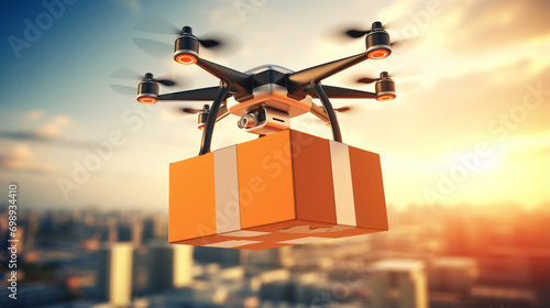 drone box cargo city in the air ai visual concept