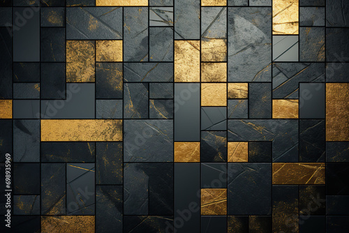 Gold and black mosaic wall background.