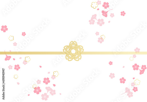 桜と水引飾りの背景イラスト素材 ベクター のし紙 入学 入園 卒業 祝い