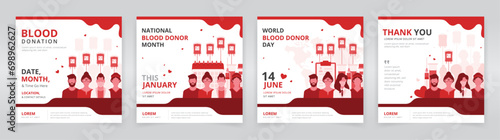 Social media post templates for national blood donor month, world blood donor day or any other blood donation program