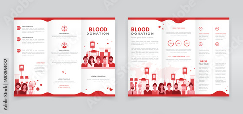 Trifold brochure, pamphlet, or triptych leaflet template ideal for promotional or educational purposes in blood donation programs