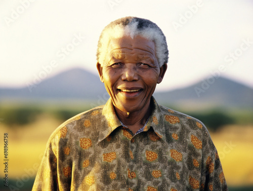 Former president Nelson Mandela smiles broadly, radiating hope after his long-awaited release from prison.