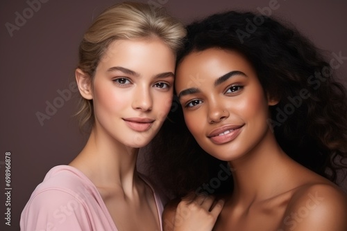 Portrait of two multiracial women bonding . AI Generated