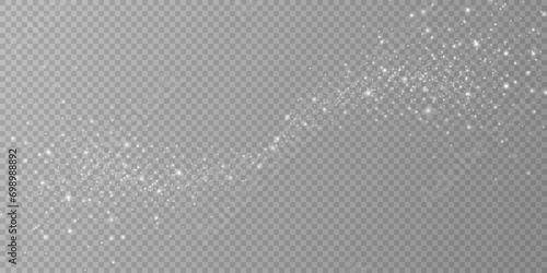  Particles of white magic dust. Shining light particles.Christmas glitter particles. Light effect on a transparent background 