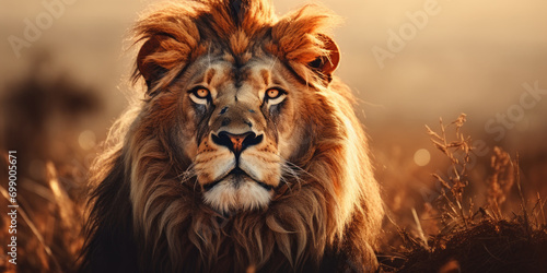 close up of a lion, Portrait of lion on blurred background