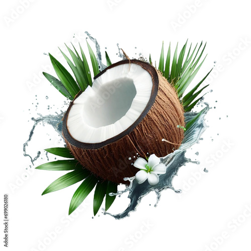 Coconut with leaves isolated transparent PNG background Ai generative.