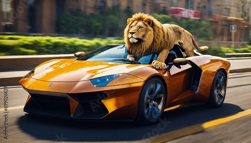 a lione on the sport super car