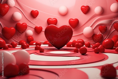 Abstract 3d valentine's day background, 3d red heart shapes