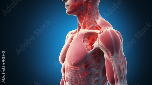 3D rendered Medical Illustration of Male Anatomy Inflamed Shoulder Joint.