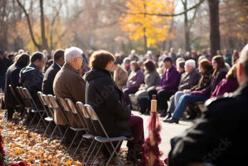 Memorial Service Scene Depicts People Gathered To Remember And Honor The Departed