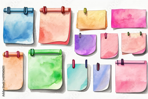 watercolor set of list sheet digital cute sticky notes memo , design elemen on white