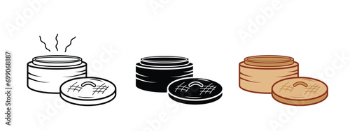 Bamboo dimsum steamer container vector icon illustration set collection isolated on plain white background. Simple flat minimalist chinese food dimsum drawing with cartoon art style.