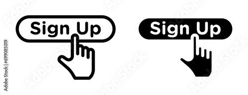 Signup vector icon set. Register click button vector icon for UI designs. Apply or registration vector sign for UI designs.