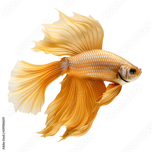 Photography Showcase: A Yellow Colorful Betta Fish, Siamese Fighting Fish Swimming, Isolated on Transparent Background, PNG