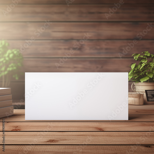 Blank business card on a wooden desk