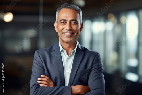 senior businessman standing confidently at office