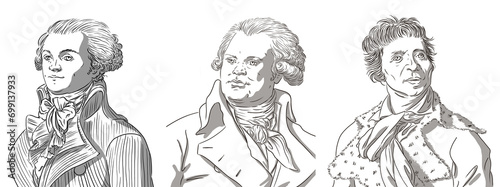 Robespierre, Danton and Marat, men of the french revolution