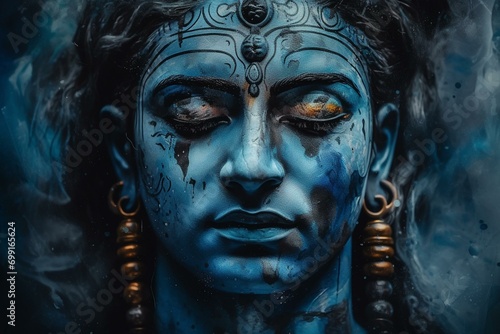 Watercolor portrayal of Shiva's face. Generative AI
