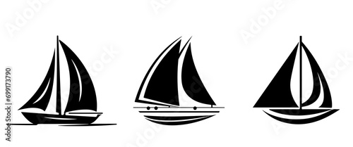yacht , sailboat logo , black and white line