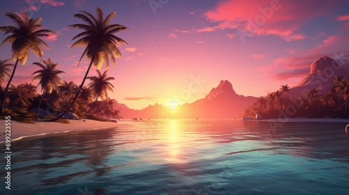 sunset on a tropical island