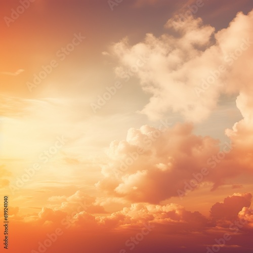 Natural background blurring warm colors and bright sun light. Sky sunny color orange light patterns plain abstract flare evening clouds - Gen AI