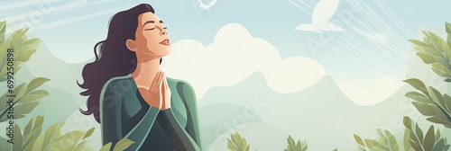 Image of a woman doing breathing exercises, respiratory health banner