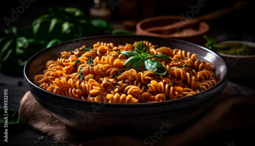 Healthy eating Freshness and organic ingredients make this vegetarian pasta meal generated by AI