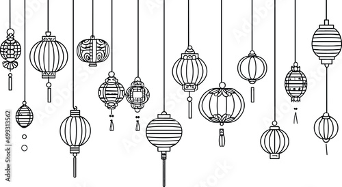 Chinese New Year background, ornate lantern decoration, vector Lunar New Year in Japanese, Korean, Vietnamese cultures, vector illustration, banner concept, Chinese lanterns, Asian New Year