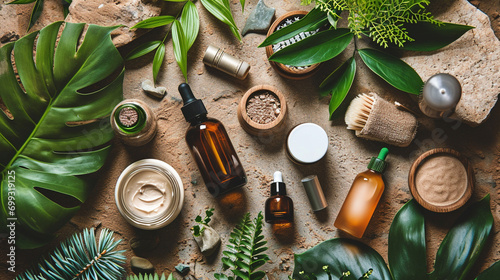 Eco-friendly beauty products arrangement, AI Generated