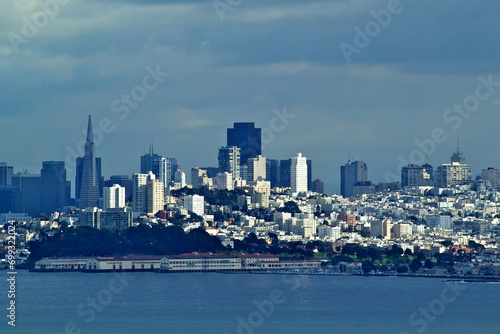 2004 view of San Francisco Skyline before the second growth of new skyscrapers in the “twenty teens”. Transamerica Pyramid to Marina Green left to right
