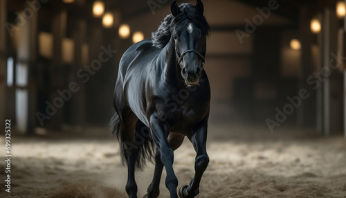 Beautiful thoroughbred horse running in a dark night, showcasing elegance generated by AI
